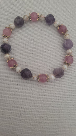 Aura Balance Natural Crystal Bracelet Strawberry Quartz Amethyst and Shell