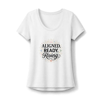 Aligned, Ready, Rising Scoop Neck Tee — Inspirational Women's Graphic Tee