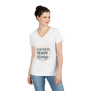 Aligned Ready Rising V-Neck Tee — Inspirational Women's Graphic T-Shirt