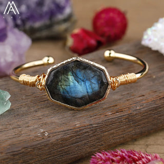 Labradorite Stone Cuff Bangle Handmade