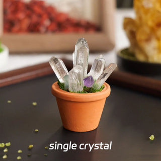 1pc Natural Crystal Stones Mini Clay Pot Base Amethyst Quartz Healing Gemstones Potted Plant Style Crafts Feng Shui Home Decor