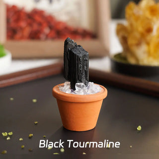 1pc Natural Crystal Stones Mini Clay Pot Base Amethyst Quartz Healing Gemstones Potted Plant Style Crafts Feng Shui Home Decor