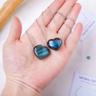 Mystical Labradorite Heart Pendant - Unique Rough Polished Crystal
