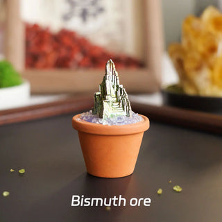 1pc Natural Crystal Stones Mini Clay Pot Base Amethyst Quartz Healing Gemstones Potted Plant Style Crafts Feng Shui Home Decor