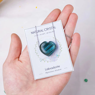 Mystical Labradorite Heart Pendant - Unique Rough Polished Crystal