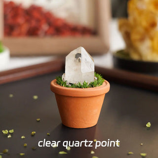 1pc Natural Crystal Stones Mini Clay Pot Base Amethyst Quartz Healing Gemstones Potted Plant Style Crafts Feng Shui Home Decor