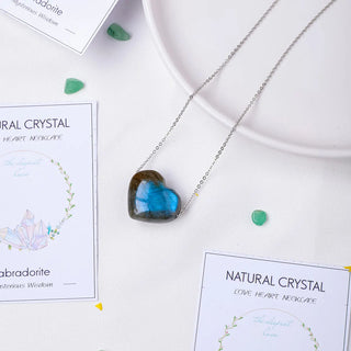 Mystical Labradorite Heart Pendant - Unique Rough Polished Crystal