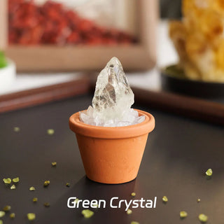 1pc Natural Crystal Stones Mini Clay Pot Base Amethyst Quartz Healing Gemstones Potted Plant Style Crafts Feng Shui Home Decor