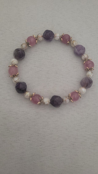 Aura Balance Natural Crystal Bracelet Strawberry Quartz Amethyst and Shell